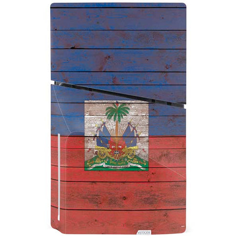Haiti Flag Dark Wood PS5 Slim Disk Bundle Skin